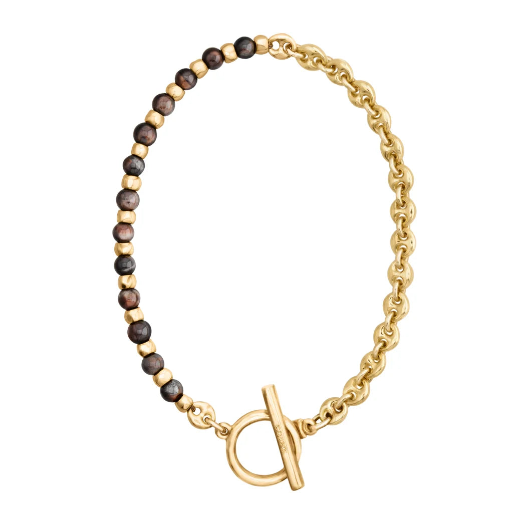 Collar choker con piedras naturales, eslabones y símbolo omega en baño de oro 22K - Joyería y bisutería fina