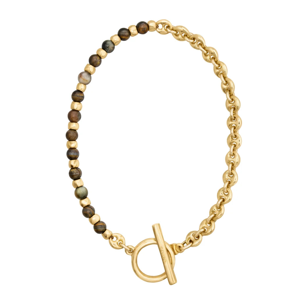 Collar choker con piedras naturales, eslabones y símbolo omega en baño de oro 22K - Joyería y bisutería fina