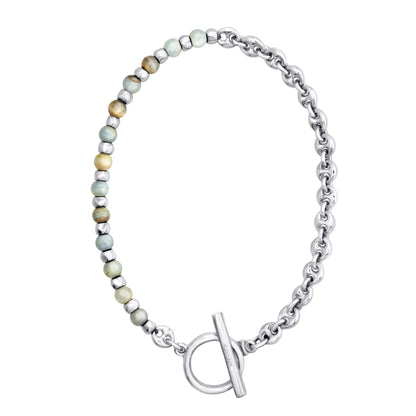 Collar choker con piedras naturales, eslabones y símbolo omega en baño de rodio - Joyería y bisutería fina