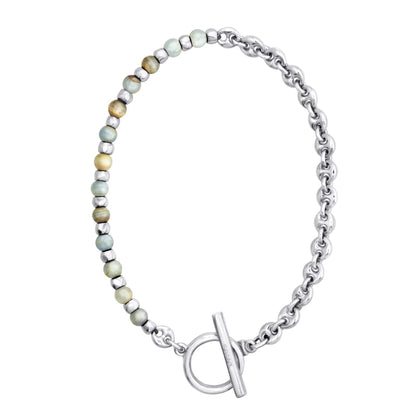 Collar choker con piedras naturales, eslabones y símbolo omega en baño de rodio - Joyería y bisutería fina