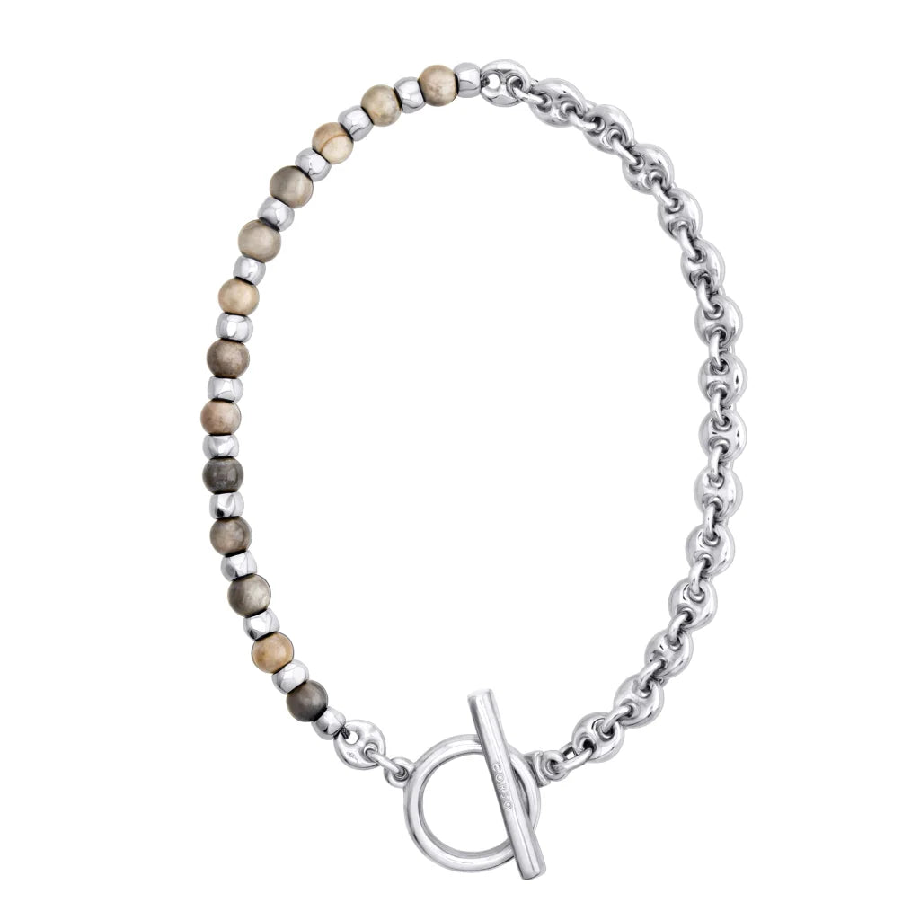 Collar choker con piedras naturales, eslabones y símbolo omega en baño de rodio - Joyería y bisutería fina