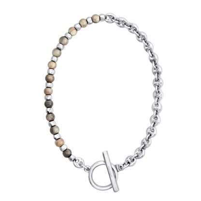 Collar choker con piedras naturales, eslabones y símbolo omega en baño de rodio - Joyería y bisutería fina