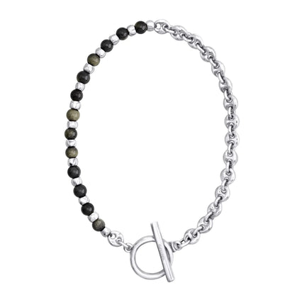 Collar choker con piedras naturales, eslabones y símbolo omega en baño de rodio - Joyería y bisutería fina