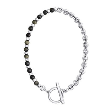 Collar choker con piedras naturales, eslabones y símbolo omega en baño de rodio - Joyería y bisutería fina