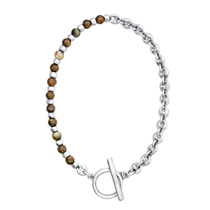 Collar choker con piedras naturales, eslabones y símbolo omega en baño de rodio - Joyería y bisutería fina