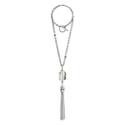 Collar Baño de Oro 22K o rodio, Cuarzo blanco central, Colgante tipo borla, cierre Omega - Joyería y bisutería fina