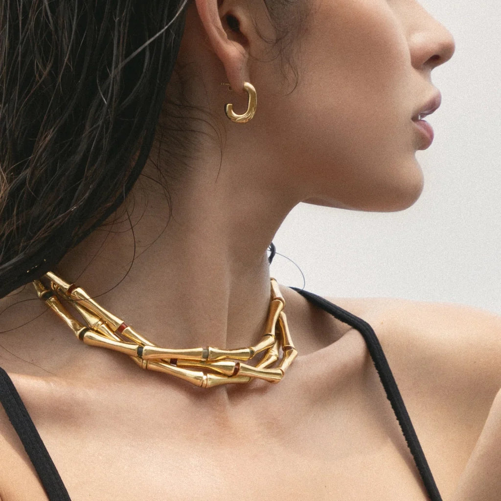 Choker Bañado en oro de 22K, Piedras, Cuentas tubulares - Joyería y bisutería fina
