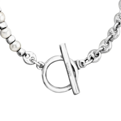 Collar baño en rodio, perlas, cadena - Joyería y bisutería fina