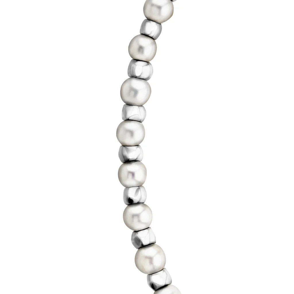Collar baño en rodio, perlas, cadena - Joyería y bisutería fina