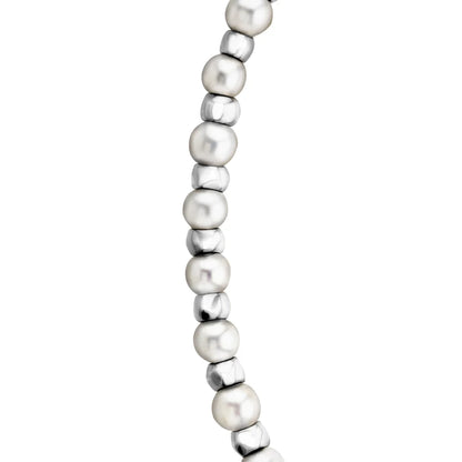 Collar baño en rodio, perlas, cadena - Joyería y bisutería fina