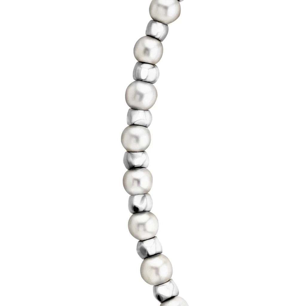 Collar baño en rodio, perlas, cadena - Joyería y bisutería fina