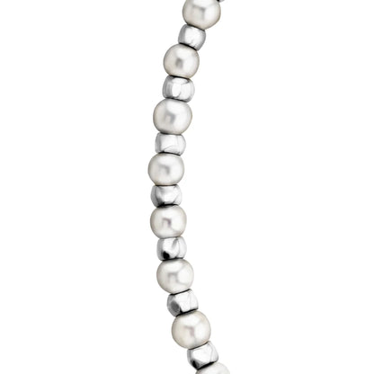 Collar baño en rodio, perlas, cadena - Joyería y bisutería fina