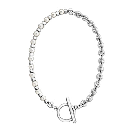 Collar baño en rodio, perlas, cadena - Joyería y bisutería fina