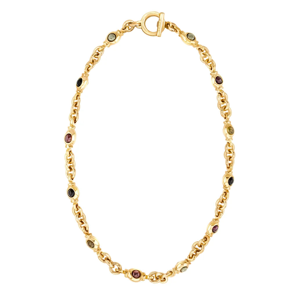 Collar choker con eslabones y broche omega en baño de oro de 22K y piedras facetadas de 5mm - Joyería y bisutería fina