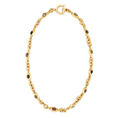 Collar choker con eslabones y broche omega en baño de oro de 22K y piedras facetadas de 5mm - Joyería y bisutería fina