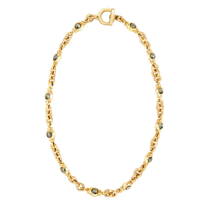 Collar choker con eslabones y broche omega en baño de oro de 22K y piedras facetadas de 5mm - Joyería y bisutería fina