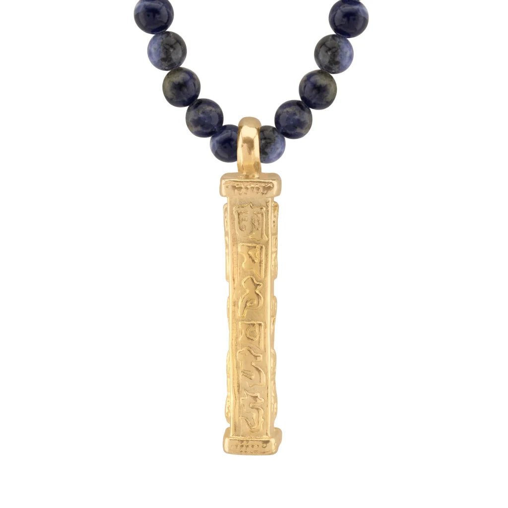 Collar de 41cm con piedras 6mm, con mini esferas y dije de caja de oración tibetana en baño de oro de 22K - Joyería y bisutería fina