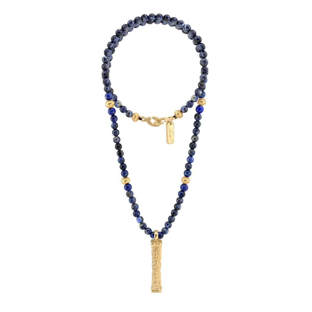 Collar de 41cm con piedras 6mm, con mini esferas y dije de caja de oración tibetana en baño de oro de 22K - Joyería y bisutería fina