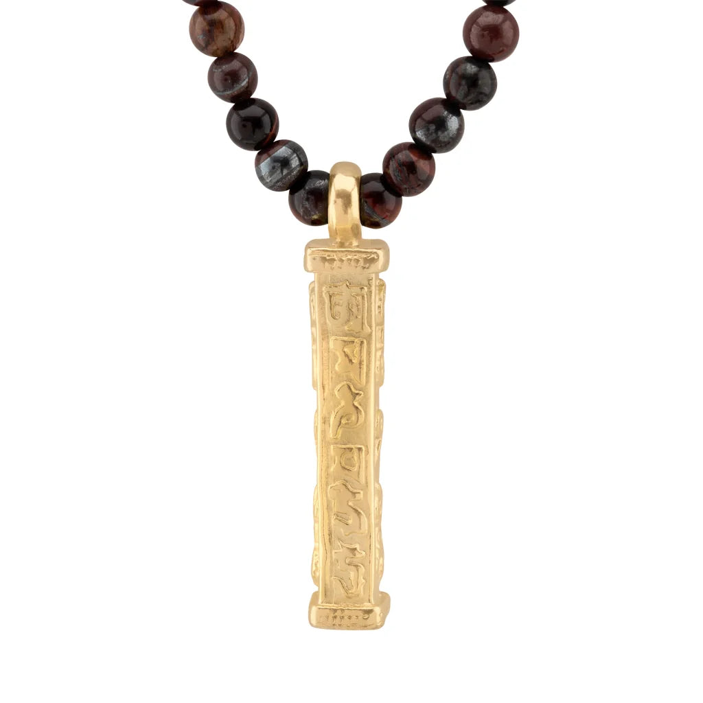 Collar de 41cm con piedras 6mm, con mini esferas y dije de caja de oración tibetana en baño de oro de 22K - Joyería y bisutería fina