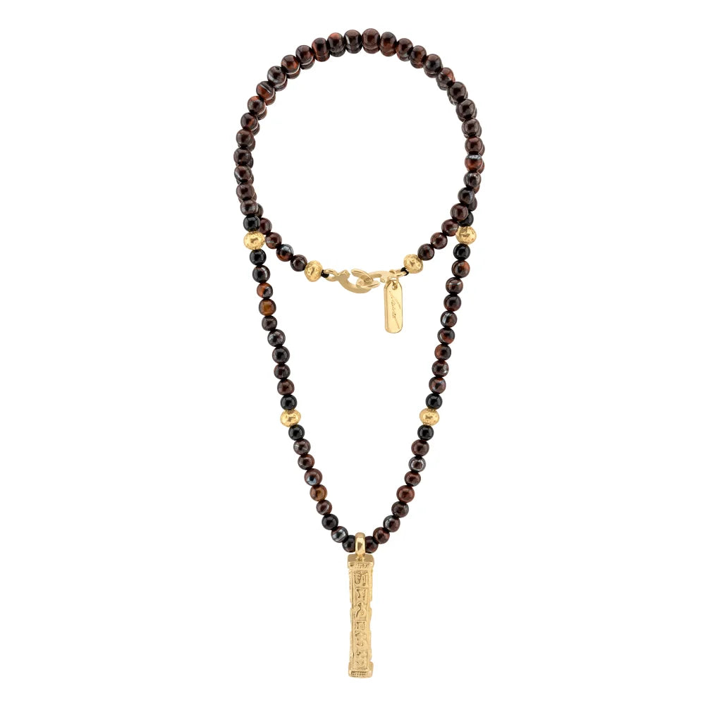 Collar de 41cm con piedras 6mm, con mini esferas y dije de caja de oración tibetana en baño de oro de 22K - Joyería y bisutería fina