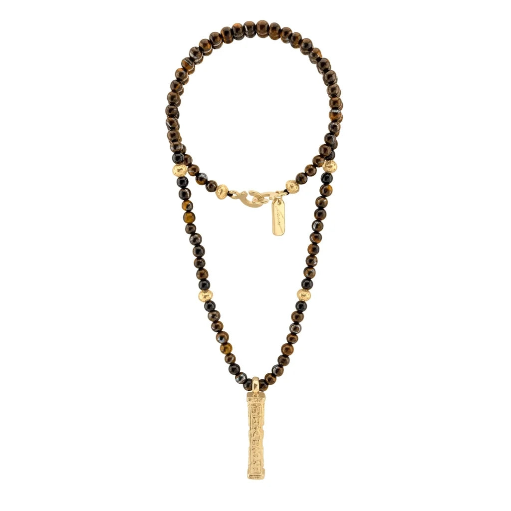 Collar de 41cm con piedras 6mm, con mini esferas y dije de caja de oración tibetana en baño de oro de 22K - Joyería y bisutería fina