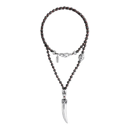 Collar de 36cm, con piedras 6mm, con dije de calavera y colmillo en acero pulido - Joyería y bisutería fina