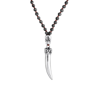 Collar de 36cm, con piedras 6mm, con dije de calavera y colmillo en acero pulido - Joyería y bisutería fina