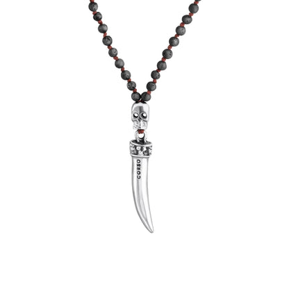 Collar de 36cm, con piedras 6mm, con dije de calavera y colmillo en acero pulido - Joyería y bisutería fina