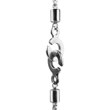 Collar de 36cm, con piedras de 6mm, con dije de cruz y mini donas en terminado de acero anticado - Joyería y bisutería fina