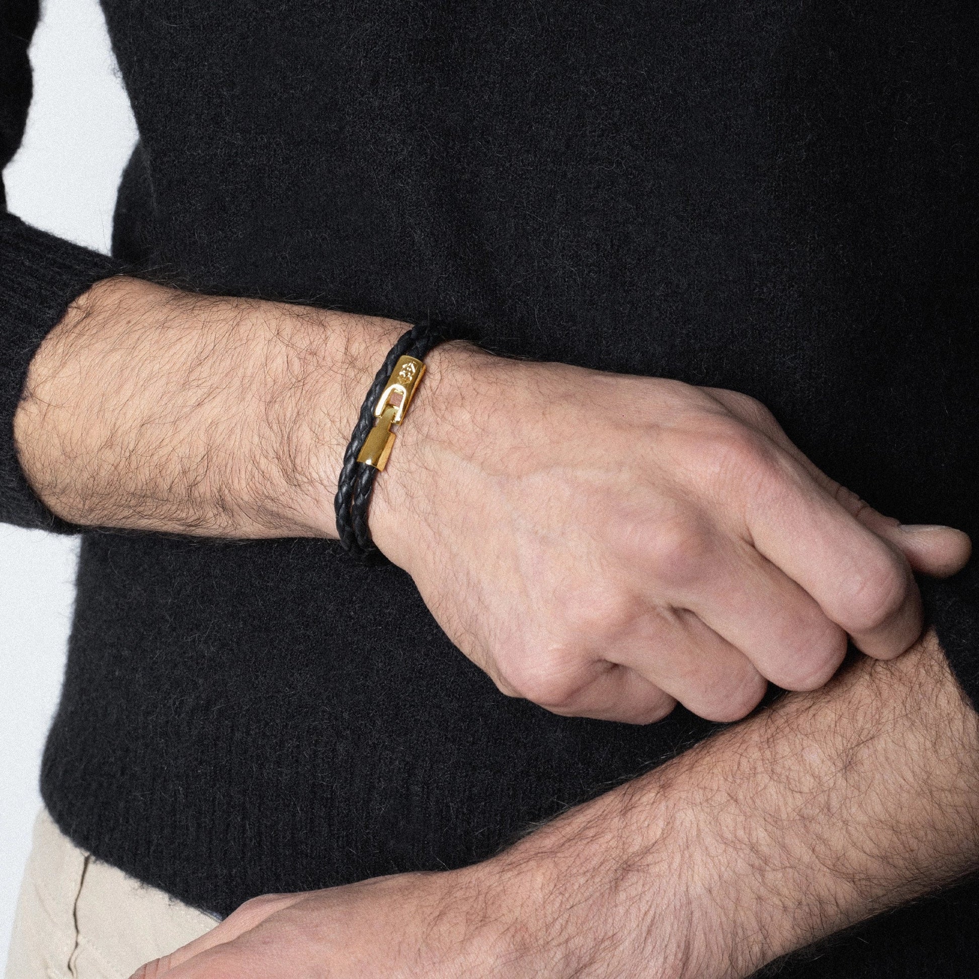 Pulsera En baño de Oro 22K, Piel natural de borrego, Doble vuelta - Joyería y bisutería fina