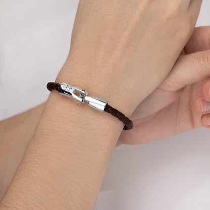 Pulsera en baño de Rodio, Piel natural de Borrego, Trenzado - Joyería y bisutería fina