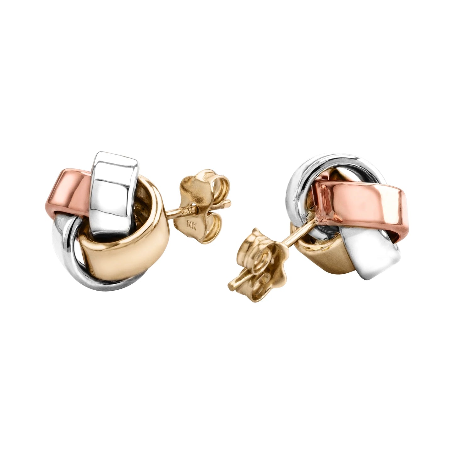 Aretes Broquel con diseño de nudo de amor, en oro de 14K en oro blanco, oro, y oro rosa - Joyería y bisutería fina
