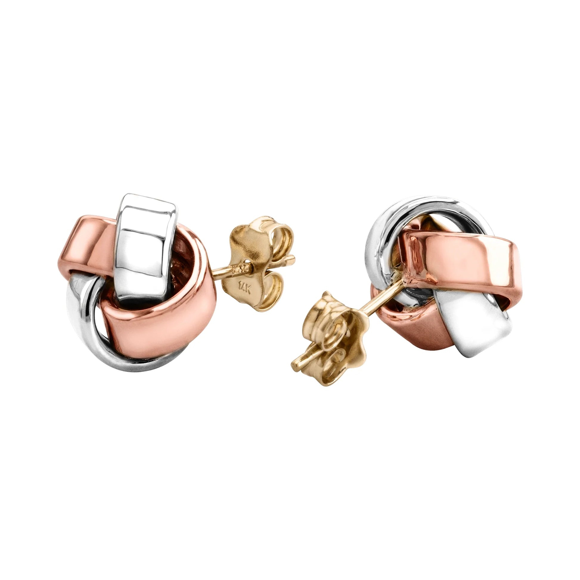 Aretes Broquel con diseño de nudo de amor, en oro de 14K en oro blanco, oro, y oro rosa - Joyería y bisutería fina