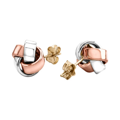 Aretes Broquel con diseño de nudo de amor, en oro de 14K en oro blanco, oro, y oro rosa - Joyería y bisutería fina