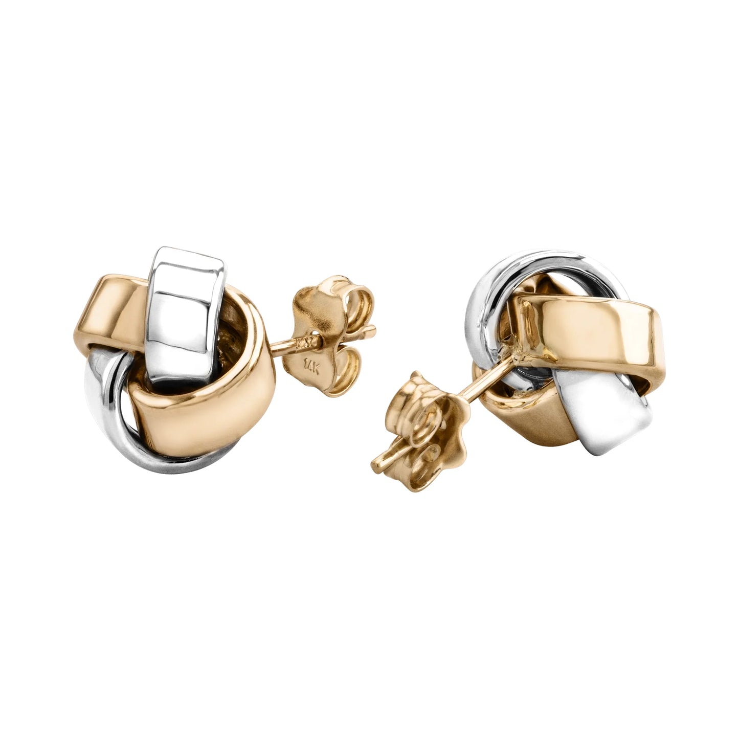 Aretes Broquel con diseño de nudo de amor, en oro de 14K en oro blanco, oro, y oro rosa - Joyería y bisutería fina