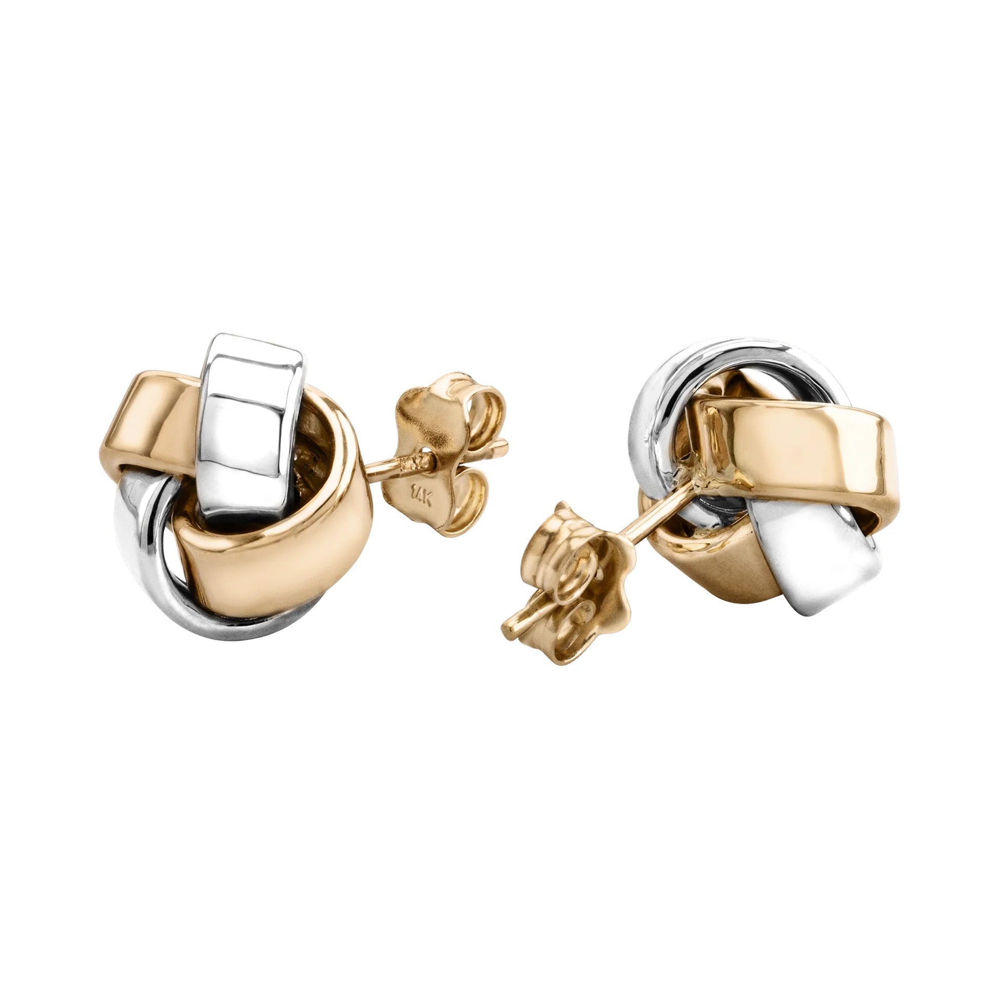 Aretes Broquel con diseño de nudo de amor, en oro de 14K en oro blanco, oro, y oro rosa - Joyería y bisutería fina