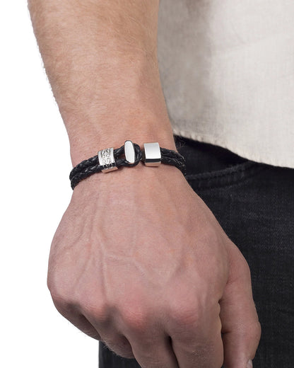 Pulsera en baño de Rodio, Broche de botón, Piel natural de Borrego - Joyería y bisutería fina
