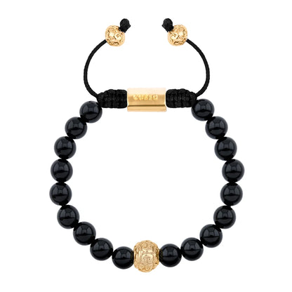 Pulsera con piedras naturales de 8mm, con cuenta central con mantras en baño de oro 22K - Joyería y bisutería fina