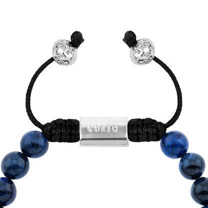 Pulsera con piedras naturales de 8mm, con cuenta central con mantras en baño de rodio - Joyería y bisutería fina