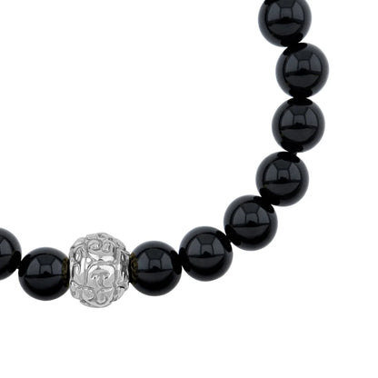 Pulsera con piedras naturales de 8mm, con cuenta central con mantras en baño de rodio - Joyería y bisutería fina