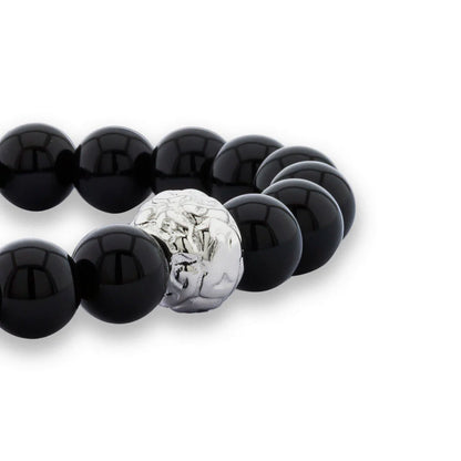 Pulsera con piedras naturales de 8mm, con cuenta central con mantras en baño de rodio - Joyería y bisutería fina