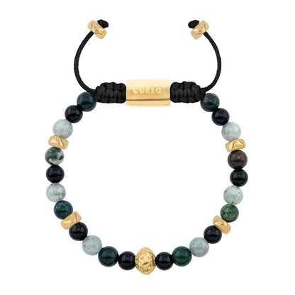 Pulsera baño de oro 22K, Cuentas central con mantra, piedras naturales de 6mm - Joyería y bisutería fina