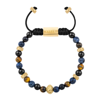Pulsera baño de oro 22K, Cuentas central con mantra, piedras naturales de 6mm - Joyería y bisutería fina