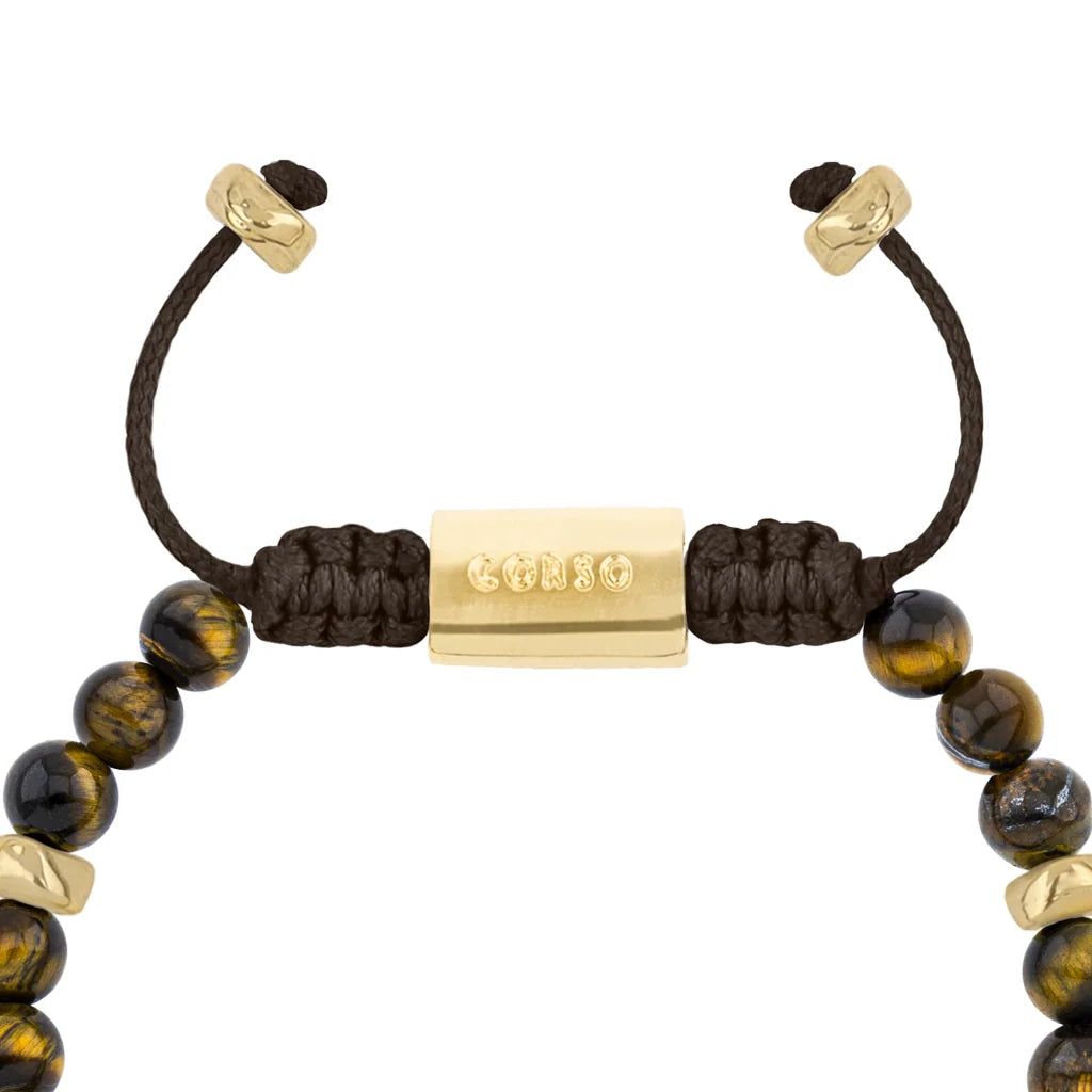Pulsera baño de oro 22K, Cuentas central con mantra, piedras naturales de 6mm - Joyería y bisutería fina