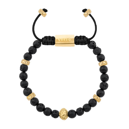 Pulsera baño de oro 22K, Cuentas central con mantra, piedras naturales de 6mm - Joyería y bisutería fina