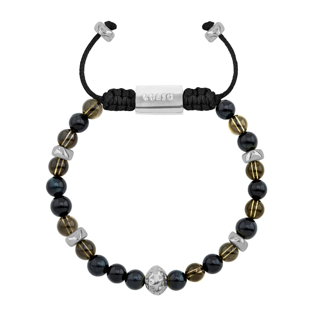 Pulsera Rodio, Cuentas central con mantra, piedras naturales de 6mm - Joyería y bisutería fina