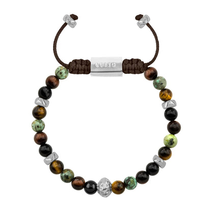Pulsera Rodio, Cuentas central con mantra, piedras naturales de 6mm - Joyería y bisutería fina