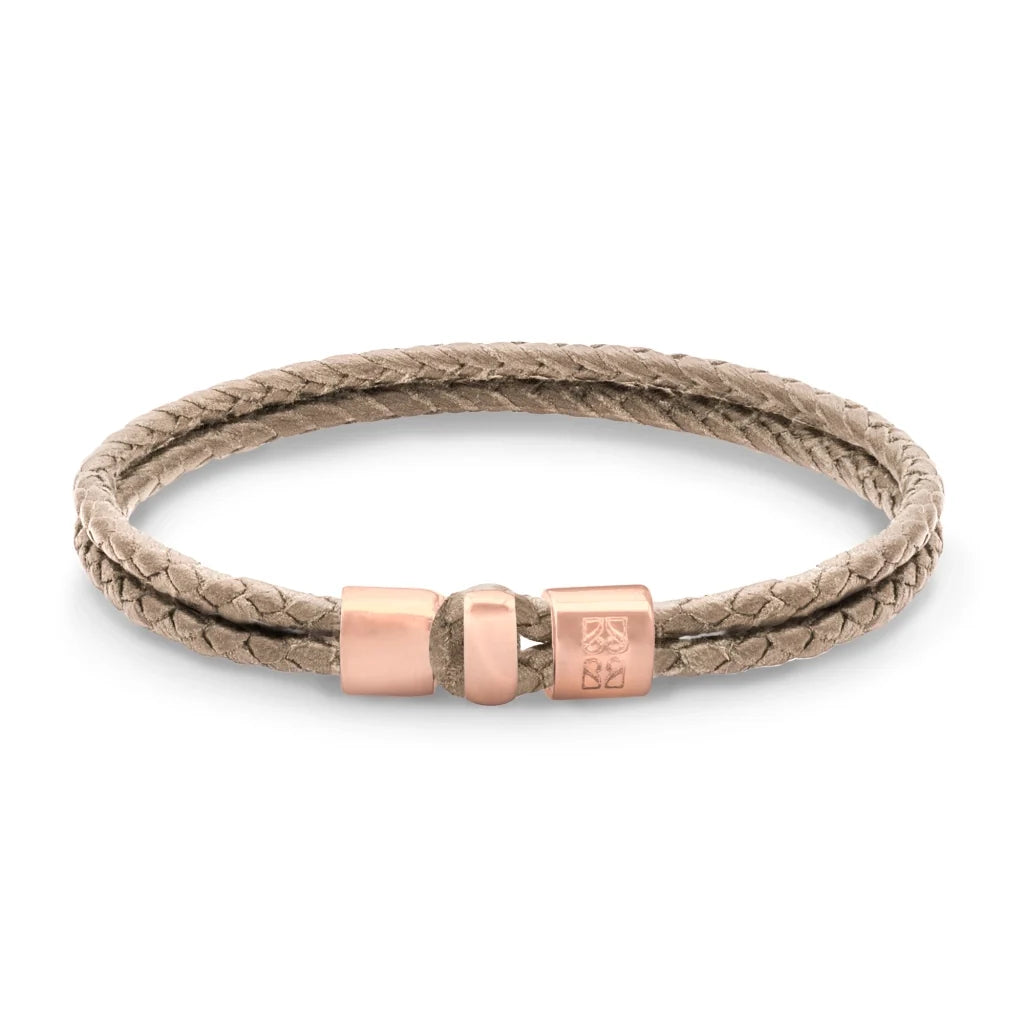 Pulsera en baño de Oro rosa 22K, Broche de botón Piel natural de Borrego - Joyería y bisutería fina
