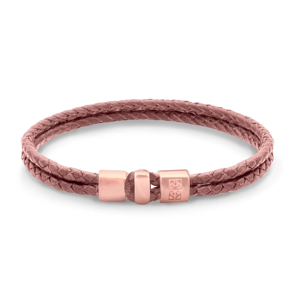 Pulsera en baño de Oro rosa 22K, Broche de botón Piel natural de Borrego - Joyería y bisutería fina