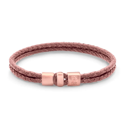 Pulsera en baño de Oro rosa 22K, Broche de botón Piel natural de Borrego - Joyería y bisutería fina
